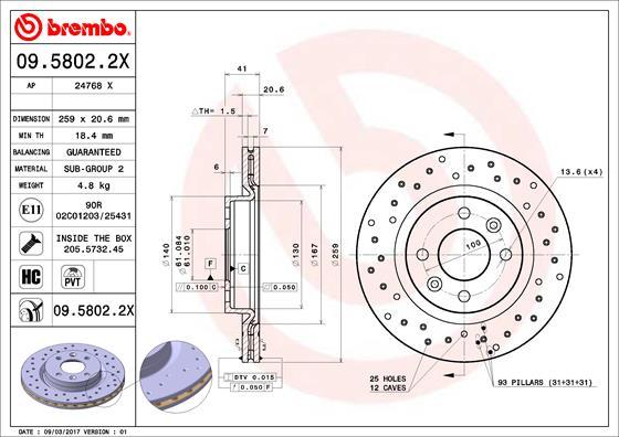 Brembo 09.5802.2X - Bremsscheibe alexcarstop-ersatzteile.com