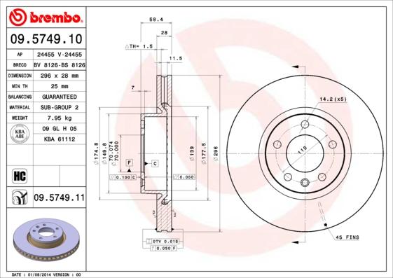 Brembo 09.5749.10 - Bremsscheibe alexcarstop-ersatzteile.com