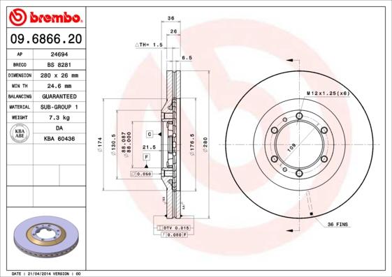 Brembo 09.6866.20 - Bremsscheibe alexcarstop-ersatzteile.com