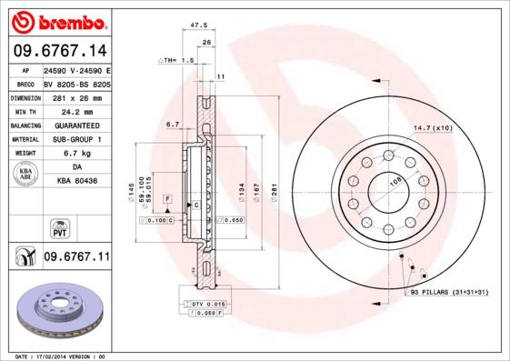 Brembo 09.6767.11 - Bremsscheibe alexcarstop-ersatzteile.com