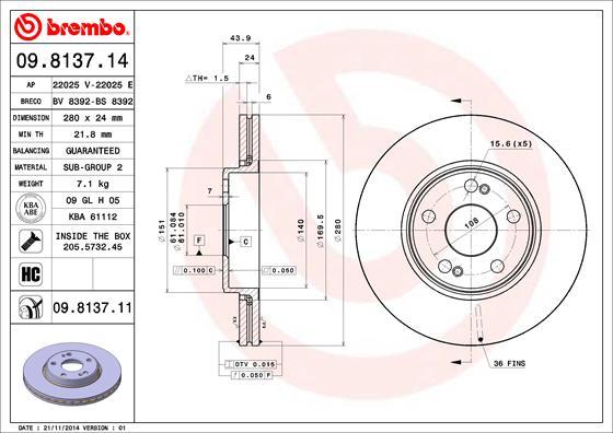 Brembo 09.8137.11 - Bremsscheibe alexcarstop-ersatzteile.com