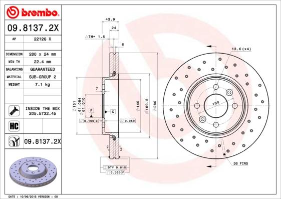 Brembo 09.8137.2X - Bremsscheibe alexcarstop-ersatzteile.com