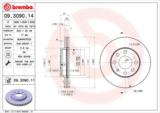 Brembo 09.3090.14 - Bremsscheibe alexcarstop-ersatzteile.com