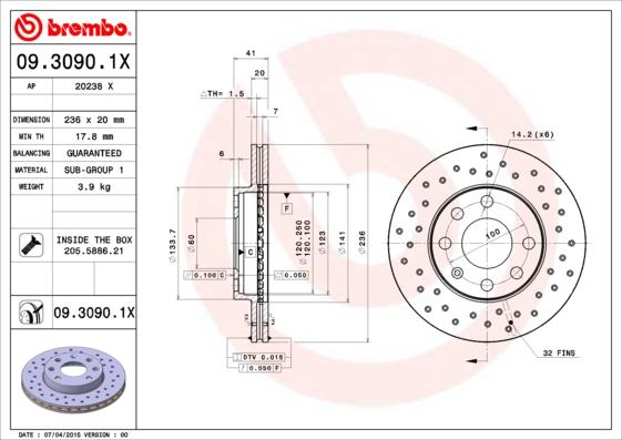 Brembo 09.3090.1X - Bremsscheibe alexcarstop-ersatzteile.com