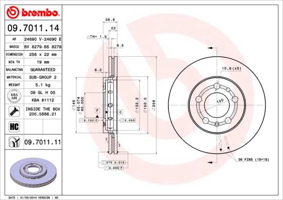 Brembo 09.7011.11 - Bremsscheibe alexcarstop-ersatzteile.com