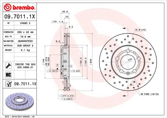 Brembo 09.7011.1X - Bremsscheibe alexcarstop-ersatzteile.com