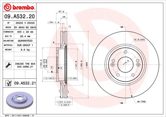 Brembo 09.A532.20 - Bremsscheibe alexcarstop-ersatzteile.com