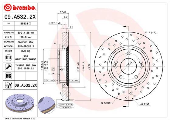 Brembo 09.A532.2X - Bremsscheibe alexcarstop-ersatzteile.com