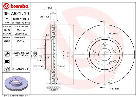 Brembo 09.A621.10 - Bremsscheibe alexcarstop-ersatzteile.com