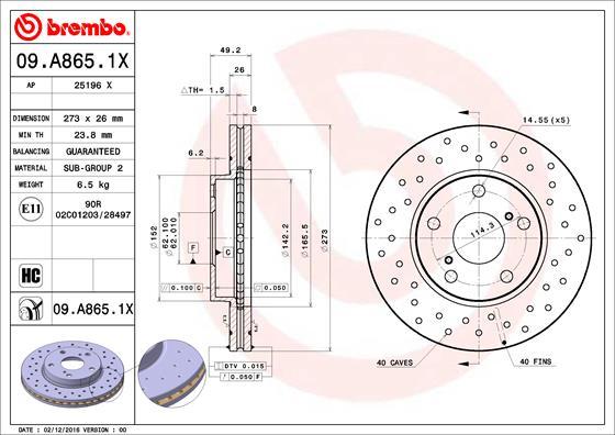 Brembo 09.A865.1X - Bremsscheibe alexcarstop-ersatzteile.com