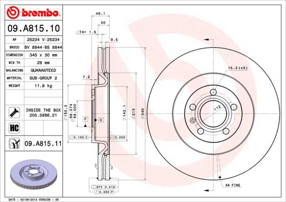 Brembo 09.A815.10 - Bremsscheibe alexcarstop-ersatzteile.com