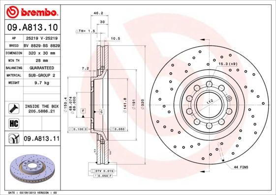 Brembo 09.A813.10 - Bremsscheibe alexcarstop-ersatzteile.com