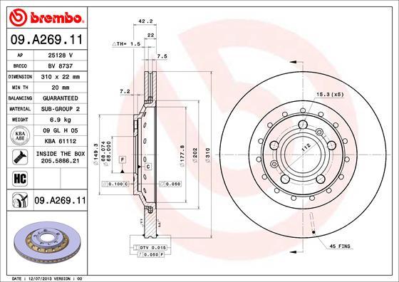 Brembo 09.A269.11 - Bremsscheibe alexcarstop-ersatzteile.com