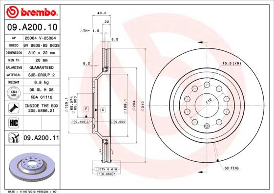 Brembo 09.A200.10 - Bremsscheibe alexcarstop-ersatzteile.com