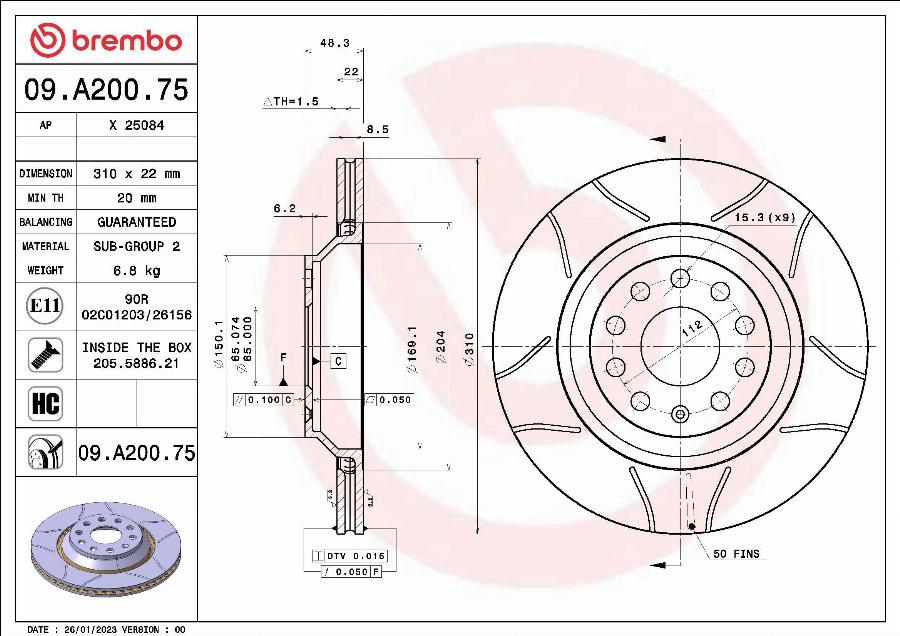 Brembo 09.A200.75 - Bremsscheibe alexcarstop-ersatzteile.com