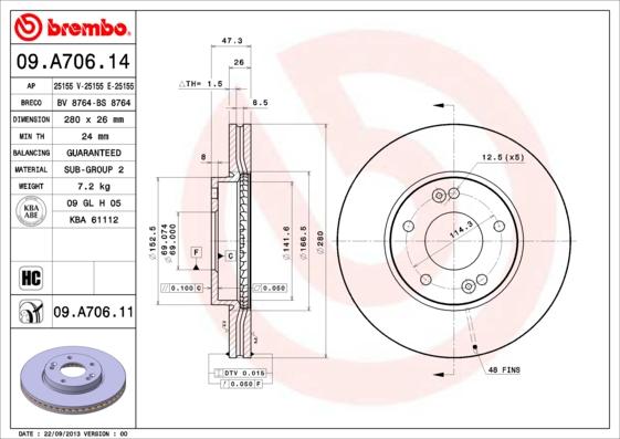 Brembo 09.A706.11 - Bremsscheibe alexcarstop-ersatzteile.com