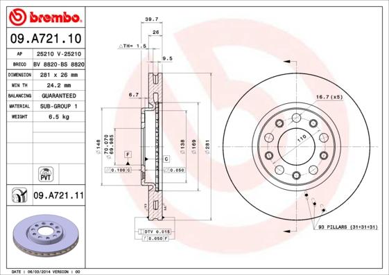 Brembo 09.A721.10 - Bremsscheibe alexcarstop-ersatzteile.com