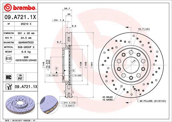 Brembo 09.A721.1X - Bremsscheibe alexcarstop-ersatzteile.com