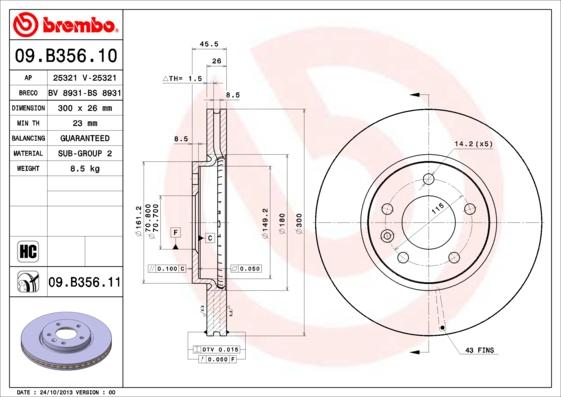 Brembo 09.B356.10 - Bremsscheibe alexcarstop-ersatzteile.com