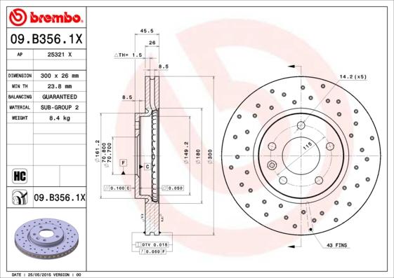 Brembo 09.B356.1X - Bremsscheibe alexcarstop-ersatzteile.com