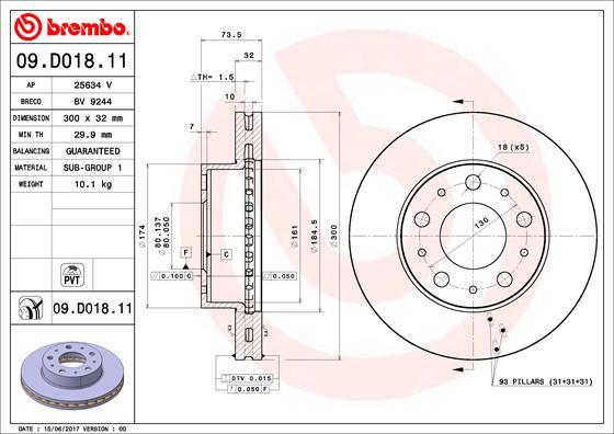 Brembo 09.D018.11 - Bremsscheibe alexcarstop-ersatzteile.com