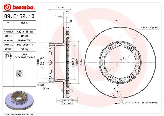 Brembo 09.E162.10 - Bremsscheibe alexcarstop-ersatzteile.com