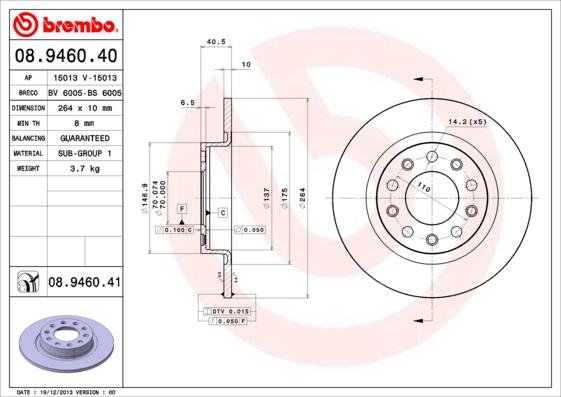 Brembo 08.9460.40 - Bremsscheibe alexcarstop-ersatzteile.com