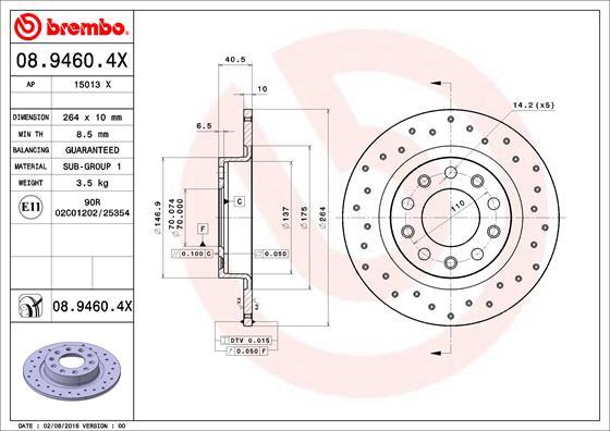 Brembo 08.9460.4X - Bremsscheibe alexcarstop-ersatzteile.com