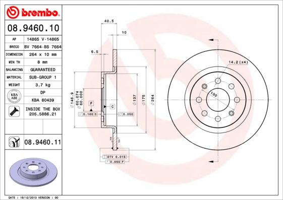 Brembo 08.9460.11 - Bremsscheibe alexcarstop-ersatzteile.com