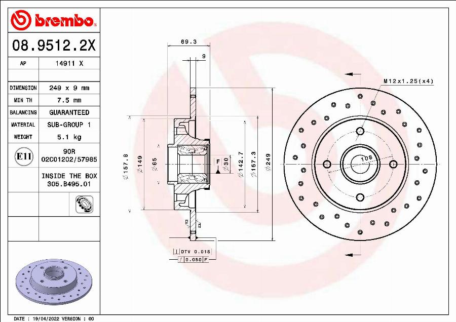 Brembo 08.9512.2X - Bremsscheibe alexcarstop-ersatzteile.com