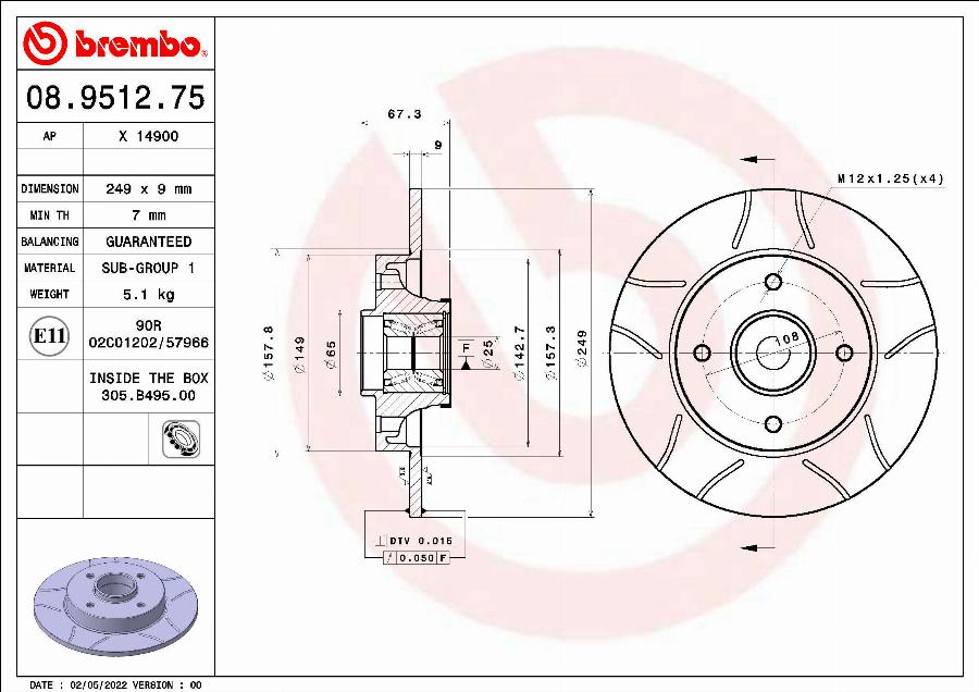 Brembo 08.9512.75 - Bremsscheibe alexcarstop-ersatzteile.com