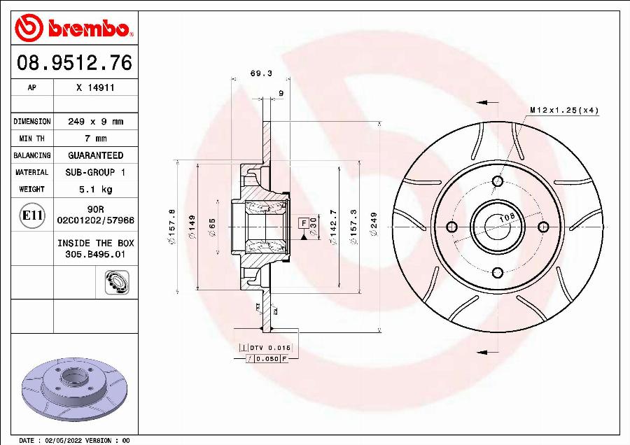 Brembo 08.9512.76 - Bremsscheibe alexcarstop-ersatzteile.com