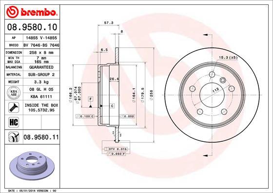 Brembo 08.9580.10 - Bremsscheibe alexcarstop-ersatzteile.com