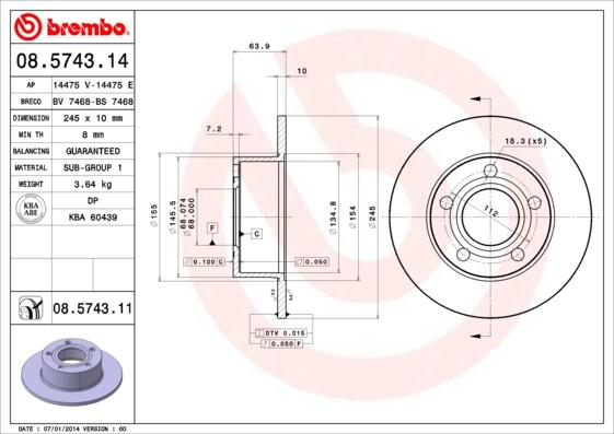 Brembo 08.5743.11 - Bremsscheibe alexcarstop-ersatzteile.com