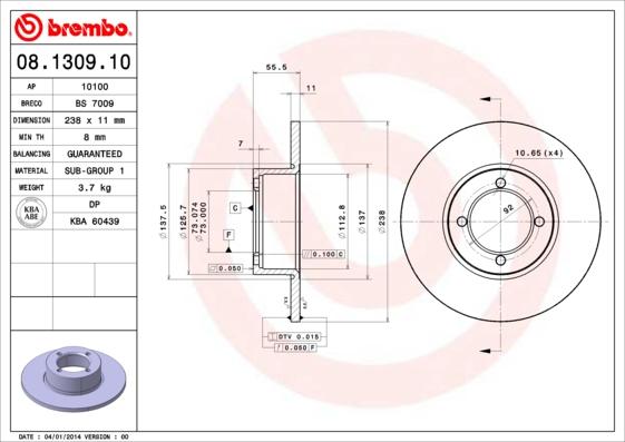 Brembo 08.1309.10 - Bremsscheibe alexcarstop-ersatzteile.com