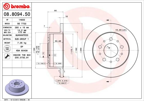 Brembo 08.8094.50 - Bremsscheibe alexcarstop-ersatzteile.com