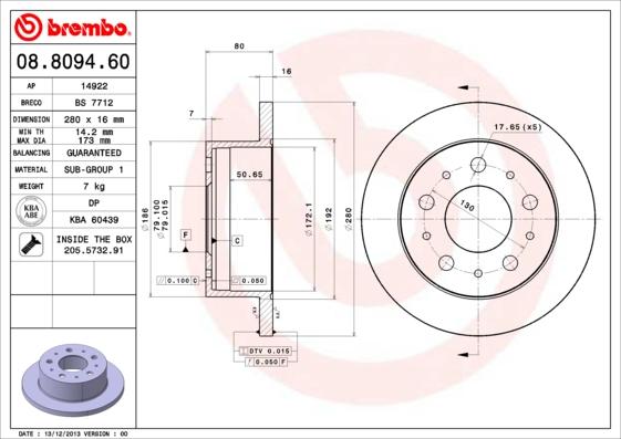 Brembo 08.8094.60 - Bremsscheibe alexcarstop-ersatzteile.com