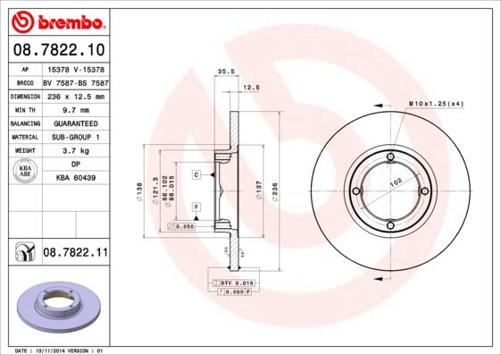 Brembo 08.7822.10 - Bremsscheibe alexcarstop-ersatzteile.com