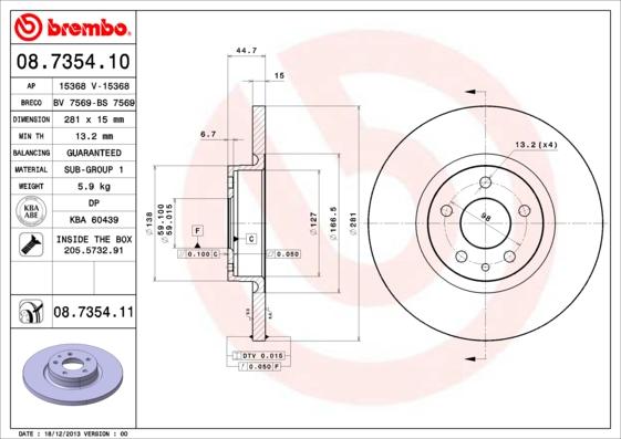 Brembo 08.7354.11 - Bremsscheibe alexcarstop-ersatzteile.com