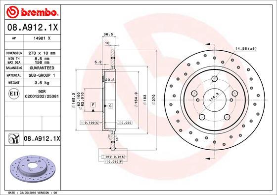 Brembo 08.A912.1X - Bremsscheibe alexcarstop-ersatzteile.com