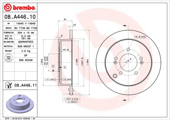 Brembo 08.A446.10 - Bremsscheibe alexcarstop-ersatzteile.com