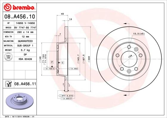 Brembo 08.A456.10 - Bremsscheibe alexcarstop-ersatzteile.com