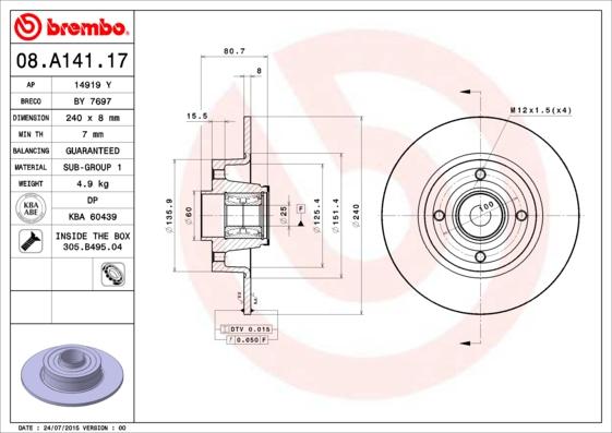 Brembo 08.A141.17 - Bremsscheibe alexcarstop-ersatzteile.com