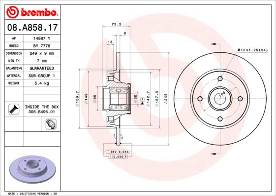 Brembo 08.A858.17 - Bremsscheibe alexcarstop-ersatzteile.com