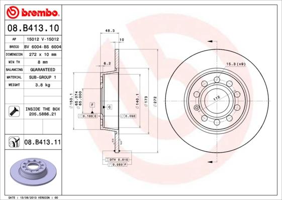 Brembo 08.B413.10 - Bremsscheibe alexcarstop-ersatzteile.com