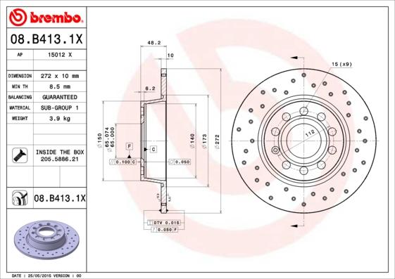 Brembo 08.B413.1X - Bremsscheibe alexcarstop-ersatzteile.com