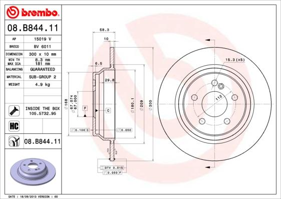 Brembo 08.B844.11 - Bremsscheibe alexcarstop-ersatzteile.com