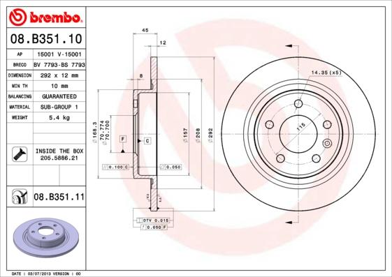 Brembo 08.B351.10 - Bremsscheibe alexcarstop-ersatzteile.com