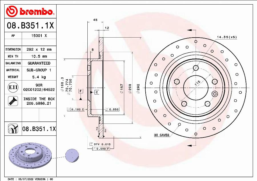 Brembo 08.B351.1X - Bremsscheibe alexcarstop-ersatzteile.com