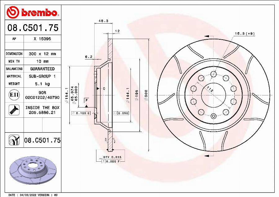 Brembo 08.C501.75 - Bremsscheibe alexcarstop-ersatzteile.com